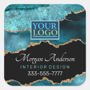 Pegatina Cuadrada Tu logotipo, Business DIY, Black & Gold Ags Verde 