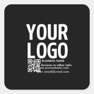 Pegatina Cuadrada Tu logotipo con código QR editable y texto