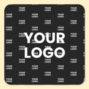 Pegatina Cuadrada Tu logotipo y fondo Logotipo repetido Negro