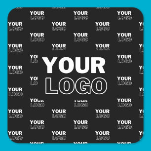 Pegatina Cuadrada Tu logotipo y fondo Logotipo repetido Negro