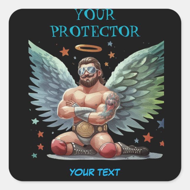 Pegatina Cuadrada Tu Protector Guardian Angel Show Wrestler (Anverso)