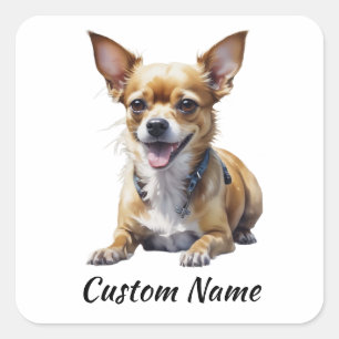 Pegatina Cuadrada Tu Vehículo Perro Chihuahua Nombre Personalizado
