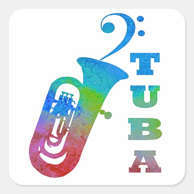 Pegatina Cuadrada Tuba con Bass Clef (Anverso)