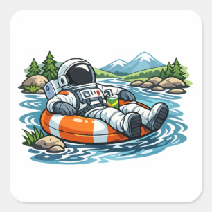 Pegatina Cuadrada Tubing en el río del astronauta