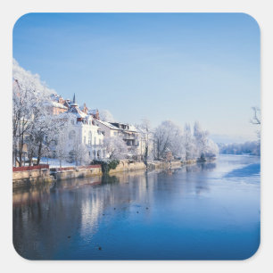 Pegatina Cuadrada Tübingen, Alemania después de la nevada