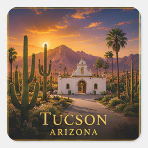 Pegatina Cuadrada Tucson Arizona Desierto de Sonora y País del Sagua