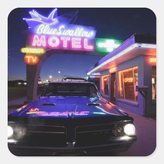 Pegatina Cuadrada Tucumcari, Nuevo México, Estados Unidos. Ruta 66 (Anverso)