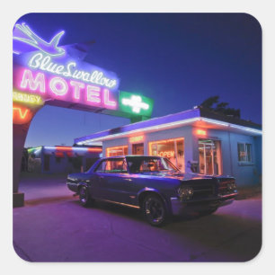 Pegatina Cuadrada Tucumcari, Nuevo México, Estados Unidos. Ruta 66 2