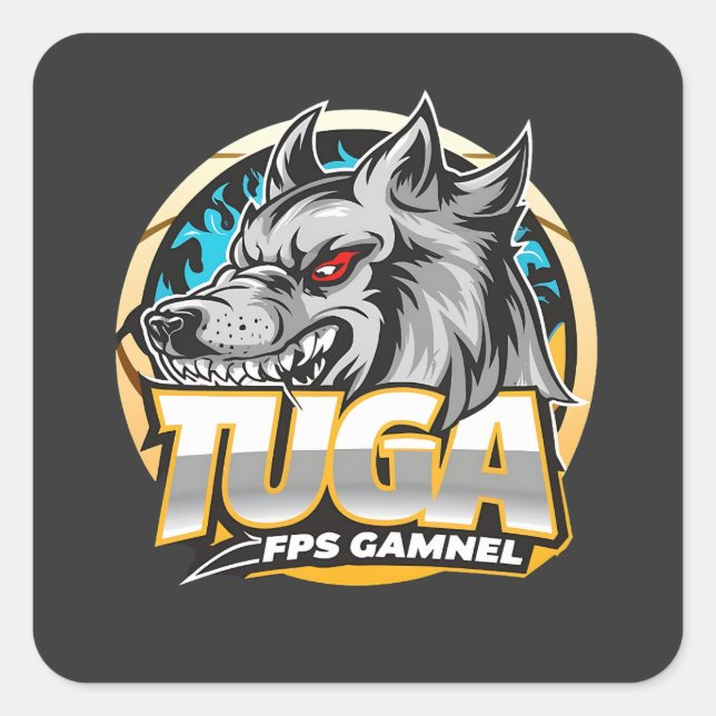 Pegatina Cuadrada TUGA Wolf Gaming Logo Esports Style (Anverso)