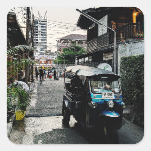 Pegatina Cuadrada Tuk Tuk En Bangkok Tailandia