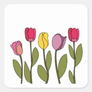 Pegatina Cuadrada Tulipán Floral Tulipán Colorido