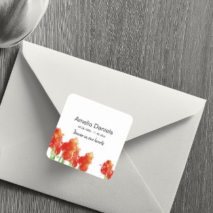 Pegatina Cuadrada Tulipán Rojo En Memoria Amorosa