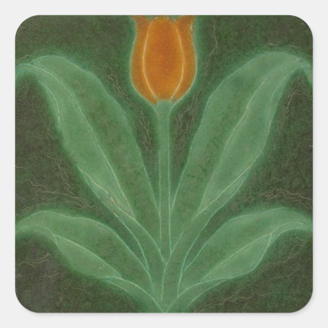 Pegatina Cuadrada Tulipán verde amarillo repro mosaico Art Nouveau (Anverso)