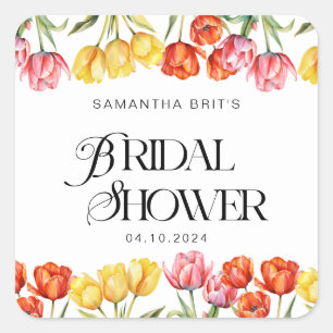 Pegatina Cuadrada Tulipanes Florales Modernos Naranja Rosa Tostado p