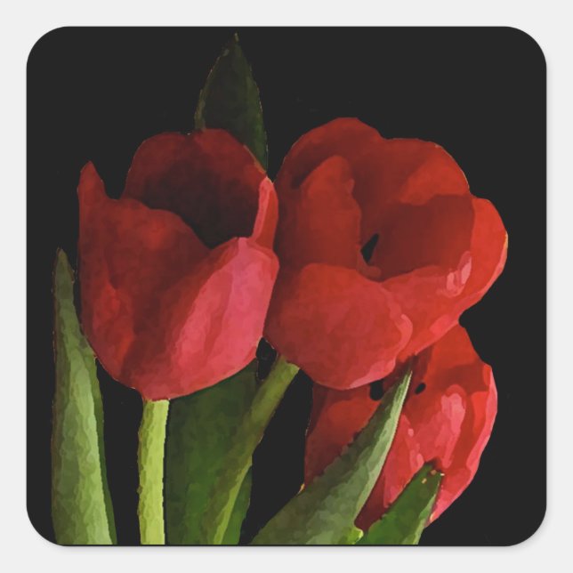 Pegatina Cuadrada Tulipanes Rojos (Anverso)