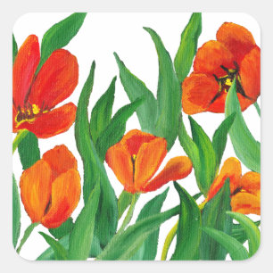 Pegatina Cuadrada Tulipanes Rojos