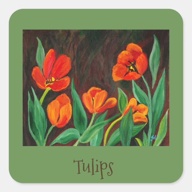 Pegatina Cuadrada Tulipanes Rojos (Anverso)