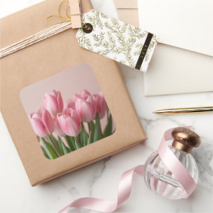 Pegatina Cuadrada tulipanes rosados
