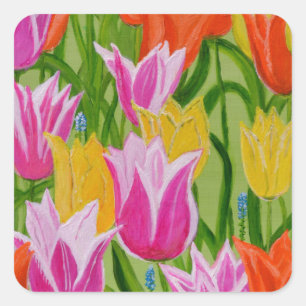 Pegatina Cuadrada Tulipanos