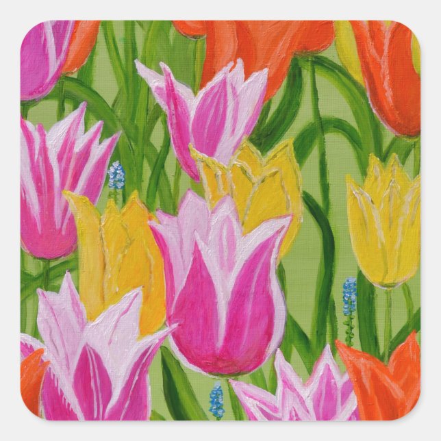 Pegatina Cuadrada Tulipanos (Anverso)