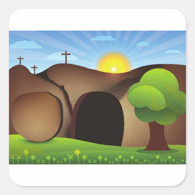 Pegatina Cuadrada tumba cristiana (Anverso)