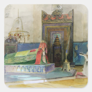 Pegatina Cuadrada Tumba de Bayazid I, Bursa, Turquía (con c sobre el