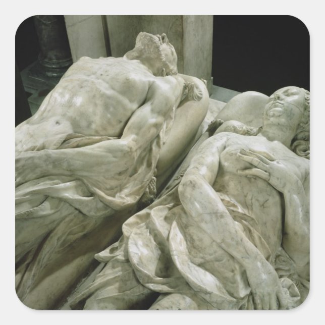 Pegatina Cuadrada Tumba de Catherine de Medici y Enrique II (Anverso)