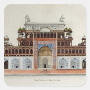 Pegatina Cuadrada Tumba del emperador Akbur en Secundra