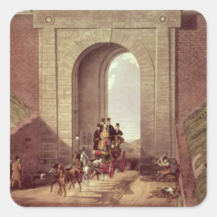 Pegatina Cuadrada Túnel Highgate, grabado por George Hunt, c.1830