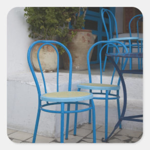 Pegatina Cuadrada Túnez, Sidi Bou Said, sillas de café