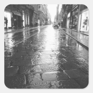 Pegatina Cuadrada Turín Italia, Noche de Wet Street