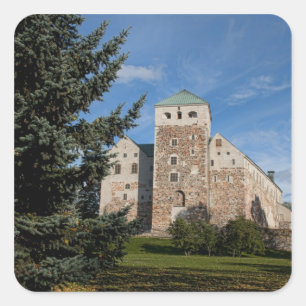 Pegatina Cuadrada Turku, Finlandia, antiguo castillo de Turun Linna,