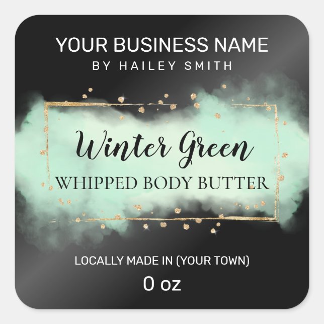 Pegatina Cuadrada Turquesa De Tinta Moderna Y Mantequilla De Cuerpo  (Anverso)