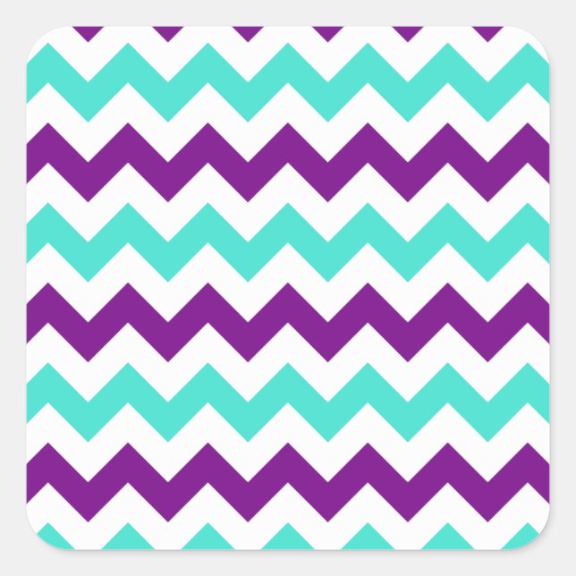 Pegatina Cuadrada Turquesa y morado zigzag (Anverso)