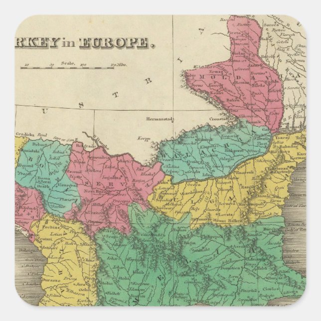 Pegatina Cuadrada Turquía en Europa (Anverso)