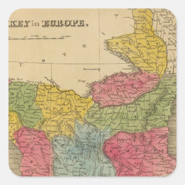 Pegatina Cuadrada Turquía en Europa 8 (Anverso)