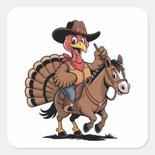 Pegatina Cuadrada Turquía monta un bovino de caballo, un día de acci