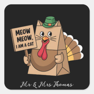 Pegatina Cuadrada Turquía Paper Bag Meow Gracioso Gato De Acción De