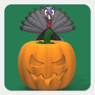 Pegatina Cuadrada Turquía Y Calabaza