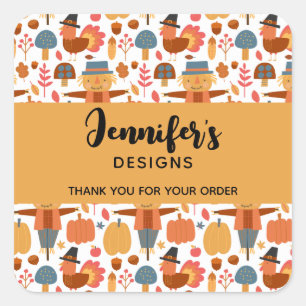 Pegatina Cuadrada Turquía y el espantapájaros negocio del modelo de 