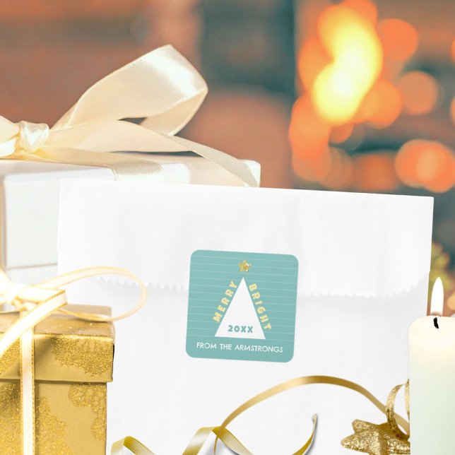 Pegatina Cuadrada Turquoise Minimalist Christmas Tree Name (Modern Minimalist Christmas Tree Square Sticker ©Susanne Sachers - Sunny Mind 🌞)