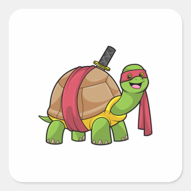 Pegatina Cuadrada Turtle at Martial arts with Sword (Anverso)