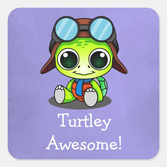 Pegatina Cuadrada ¡Turtley Impresionante! Cute Chibi Personalizado T (Anverso)