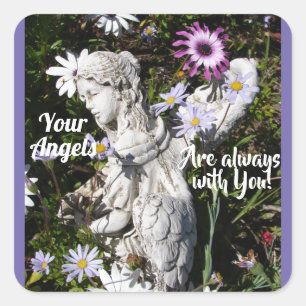 Pegatina Cuadrada Tus ángeles siempre están contigo Ángel Floral