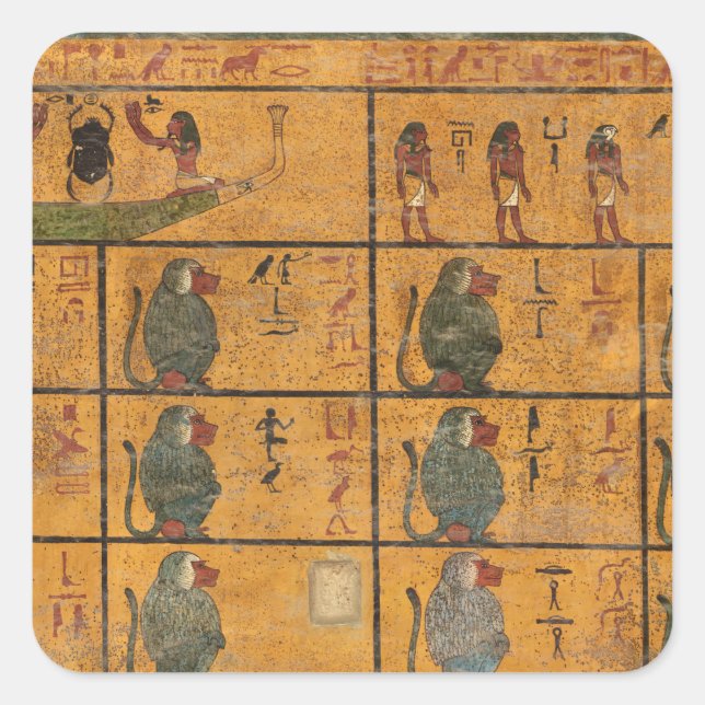 Pegatina Cuadrada Tutankhamun Tomb, Muro Occidental (Anverso)