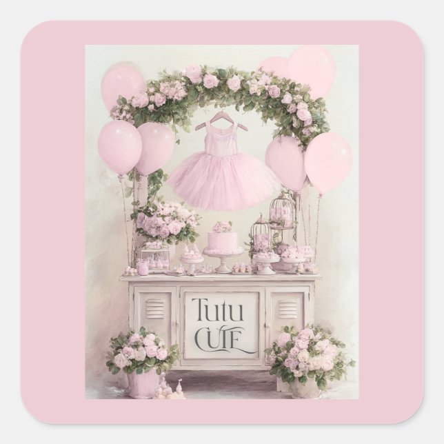 Pegatina Cuadrada Tutu Cute Ballet Pink Ballerina Theme for Girls (Anverso)