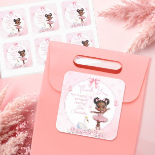 Pegatina Cuadrada Tutu Cute Pink Ballerina Birthday - Afro Princess