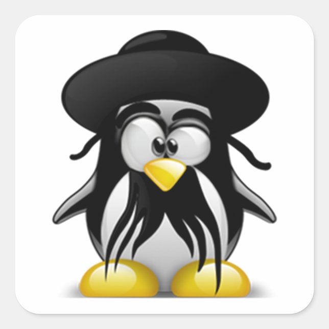 Pegatina Cuadrada Tux judío (Linux Tux) (Anverso)