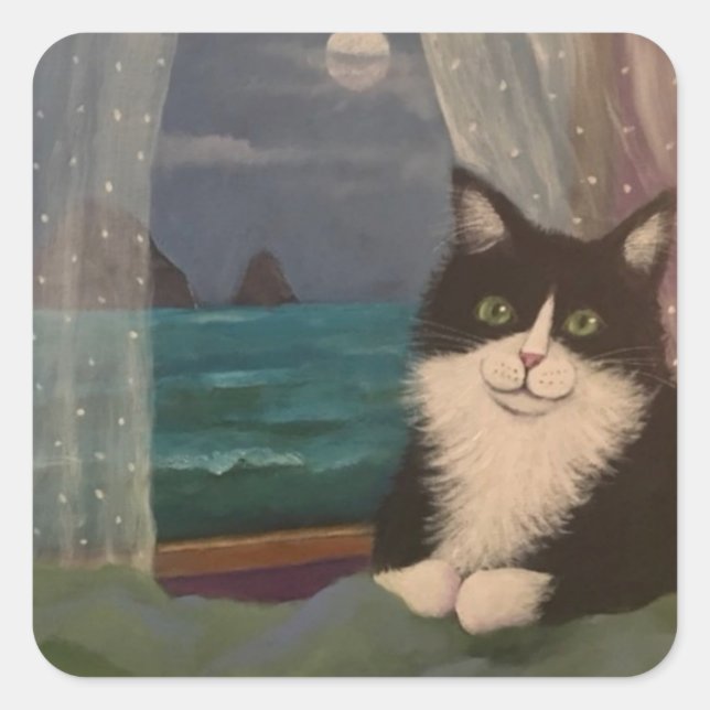 Pegatina Cuadrada Tuxedo Moon (Anverso)