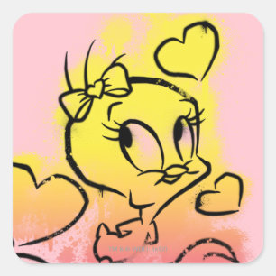 Pegatina Cuadrada TWEETY™ Con Corazones